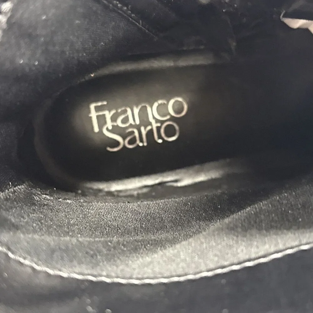 Franco Sarto Karrie Black Leather Ankle Boots Womens Block Heel Side Zip Sz 8.5